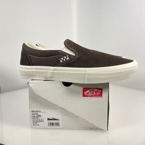 VANS Skate Slip-On Sneakers Chocolate Brown/White VN0A5FCAZR6 Men's Size 10